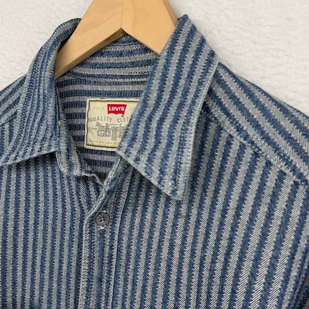 LEVIS Shirt Men M Railroad Hickory Striped Button Up White Tab Cotton HK VTG